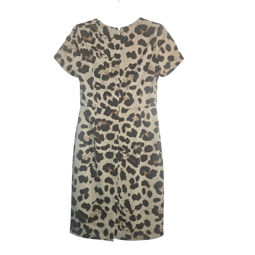 Banana‎ Republic Leopard Print Sheath Dress Square Neck Short Sleeve Tan Black 4